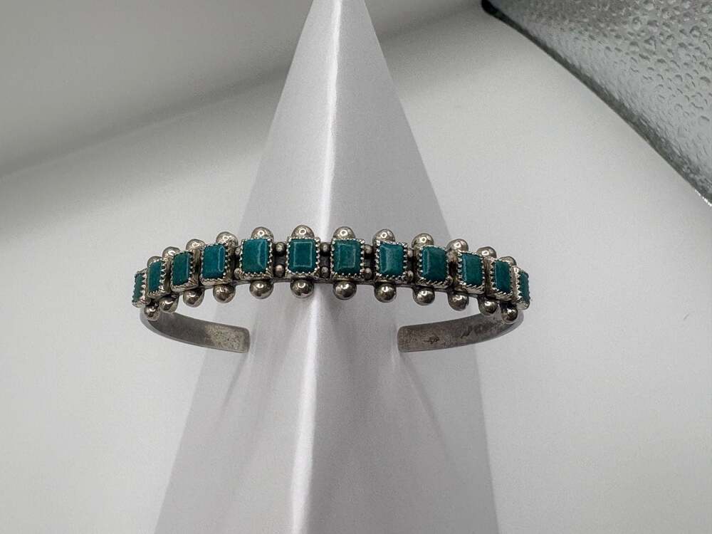 Vintage Native American Indian Turquoise Cuff Bracelet Stamped Sterling
